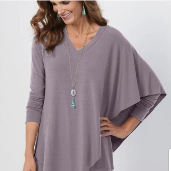 Soft Surroundings Women's Grey Madeline Tunic Asymmetrical Hemline Pullover Sz M - Picture 1 of 9